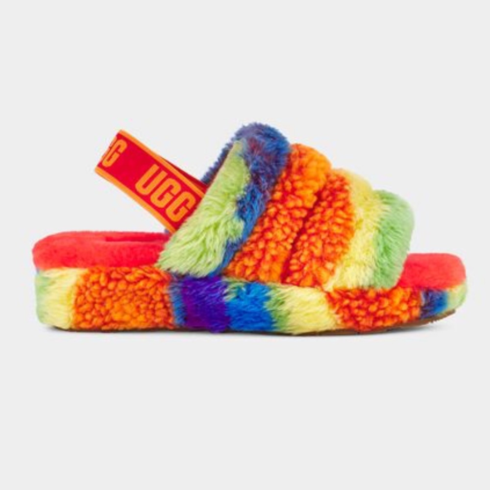 NWT Rainbow Fluff Yeah Slide Cali Collage Size 8